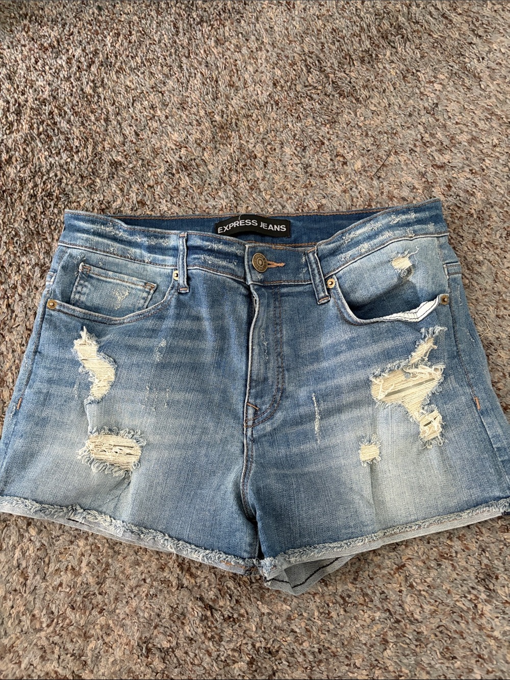 Express Women's Light Blue Distressed Denim Shorts- like new